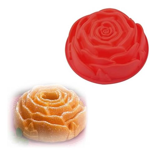  SENHAI 3 Pack Flower Shape Silicone Cake Bread Pie Flan Tart Molds, Large Round Sunflower Chrysanthemum Rose Shape Non-Stick Baking Trays for Birthday Party DIY - Yellow,Red,Purple