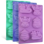SENHAI 3 Pack Christmas Silicone Molds, Soap Chocolate Trays Cake Baking Pans, with Shape of Snowman Reindeer Sleigh, 6 Cavities - Purple, Blue, Green