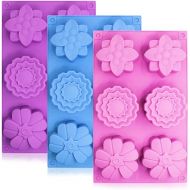 3 PCS Silicone Flower Cake Molds, SENHAI 6-Cavity Chocolate Biscuit Muffine Baking Pans Soap Making Trays - Pink, Blue, Purple