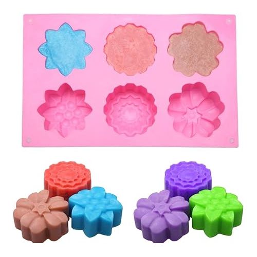  3 PCS Silicone Flower Cake Molds, SENHAI 6-Cavity Chocolate Biscuit Muffine Baking Pans Soap Making Trays - Pink, Blue, Purple