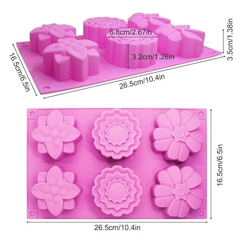  3 PCS Silicone Flower Cake Molds, SENHAI 6-Cavity Chocolate Biscuit Muffine Baking Pans Soap Making Trays - Pink, Blue, Purple