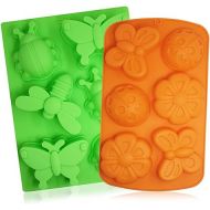 2 Pcs Insect shape Silicone Trays, SENHAI 6-Cavity 3D Dragonfly Butterfly Ladybug shape Cake Baking Molds, DIY Soap Handmade Muffin Biscuit Cookie Pans - Orange, Green