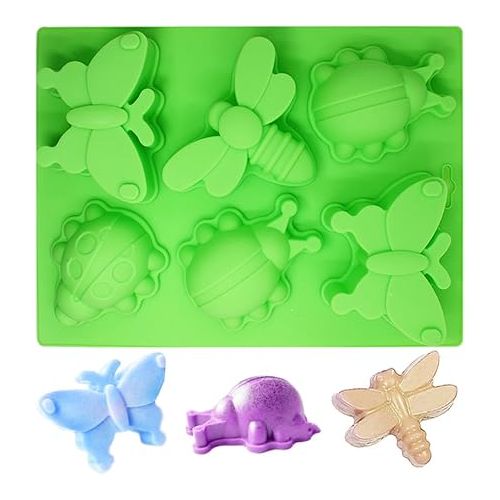  2 Pcs Insect shape Silicone Trays, SENHAI 6-Cavity 3D Dragonfly Butterfly Ladybug shape Cake Baking Molds, DIY Soap Handmade Muffin Biscuit Cookie Pans - Orange, Green