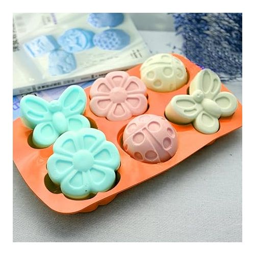  2 Pcs Insect shape Silicone Trays, SENHAI 6-Cavity 3D Dragonfly Butterfly Ladybug shape Cake Baking Molds, DIY Soap Handmade Muffin Biscuit Cookie Pans - Orange, Green