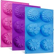6-Cavity Silicone Flower Shape Cake Molds, SENHAI 3 Packs Fondant Shape Decorating Ice Cube Trays for Homemade Cake Chocolate Cupcake - Purple Blue Pink