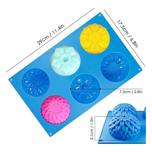  6-Cavity Silicone Flower Shape Cake Molds, SENHAI 3 Packs Fondant Shape Decorating Ice Cube Trays for Homemade Cake Chocolate Cupcake - Purple Blue Pink