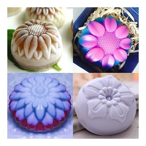  6-Cavity Silicone Flower Shape Cake Molds, SENHAI 3 Packs Fondant Shape Decorating Ice Cube Trays for Homemade Cake Chocolate Cupcake - Purple Blue Pink