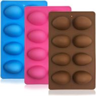 SENHAI 3 Pcs Egg Shape Silicone Molds, 8-Cavity Food-grade Baking Mold for DIY Cake Decoration,Chocolate, Pastry, Muffin, Bread, Ice Cube, Soap - Pink, Blue, Brown