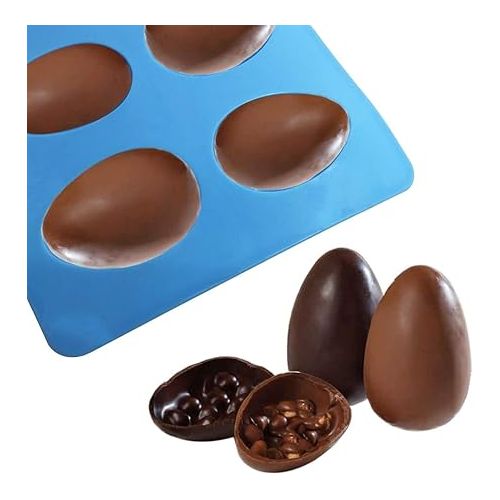  SENHAI 3 Pcs Egg Shape Silicone Molds, 8-Cavity Food-grade Baking Mold for DIY Cake Decoration,Chocolate, Pastry, Muffin, Bread, Ice Cube, Soap - Pink, Blue, Brown