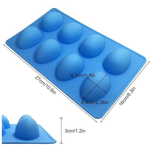  SENHAI 3 Pcs Egg Shape Silicone Molds, 8-Cavity Food-grade Baking Mold for DIY Cake Decoration,Chocolate, Pastry, Muffin, Bread, Ice Cube, Soap - Pink, Blue, Brown