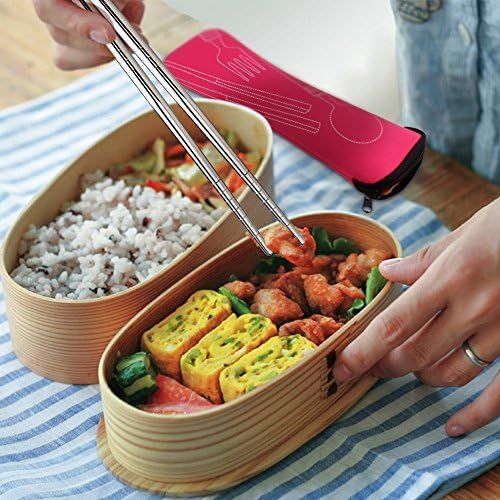  SENHAI 8 Pieces Flatware Sets Knife, Fork, Spoon, Chopsticks, 2 Pack Rustproof Stainless Steel Tableware Dinnerware with Carrying Case for Traveling Camping Picnic Working Hiking