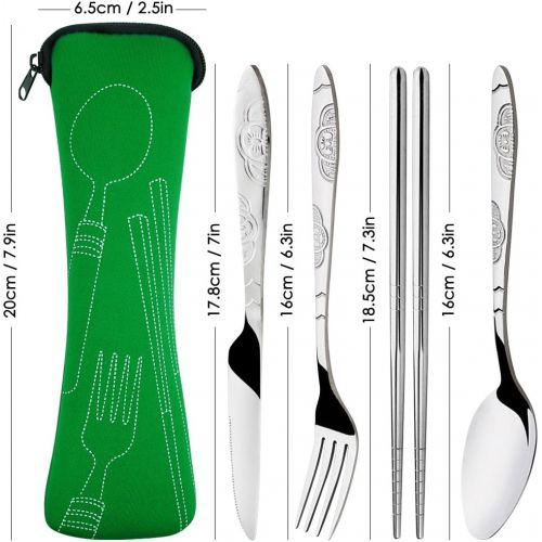  SENHAI 8 Pieces Flatware Sets Knife, Fork, Spoon, Chopsticks, 2 Pack Rustproof Stainless Steel Tableware Dinnerware with Carrying Case for Traveling Camping Picnic Working Hiking