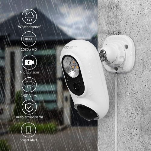  SENS8 Outdoor Camera with Light, 1080p HD, Wi-Fi Home Security Outdoor Camera, Motion Detection, Compatible with Alexa Using IFTTT, Night Vision, Two-Way Audio and Siren Alarm