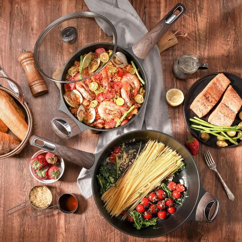  SENSARTE Nonstick Deep Frying Pan,Non Stick Saute Pan with Lid,Large Skillet Pan,NonStick Cooker,Cooking Pan Chefs Pan Cookware for All Stove Tops,Induction Compatible,PFOA Free,9.