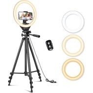 Sensyne 10'' Ring Light with 50'' Extendable Tripod Stand, LED Circle Lights with Phone Holder for Live Stream/Makeup/YouTube Video/TikTok, Compatible with All Phones