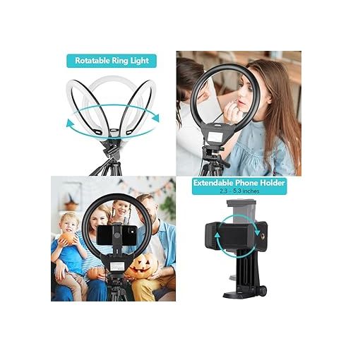  Sensyne 10'' Ring Light with 50'' Extendable Tripod Stand, LED Circle Lights with Phone Holder for Live Stream/Makeup/YouTube Video/TikTok, Compatible with All Phones