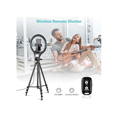  Sensyne 10'' Ring Light with 50'' Extendable Tripod Stand, LED Circle Lights with Phone Holder for Live Stream/Makeup/YouTube Video/TikTok, Compatible with All Phones