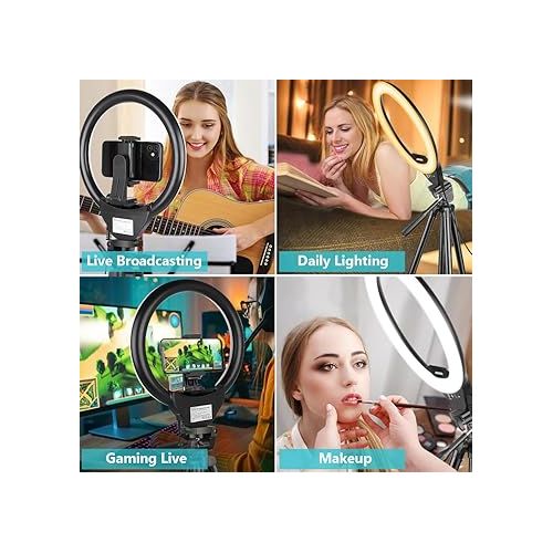  Sensyne 10'' Ring Light with 50'' Extendable Tripod Stand, LED Circle Lights with Phone Holder for Live Stream/Makeup/YouTube Video/TikTok, Compatible with All Phones