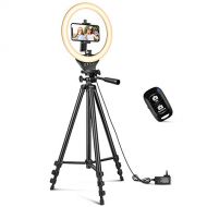 10 Ring Light with 50 Extendable Tripod Stand, Sensyne LED Circle Lights with Phone Holder for Live Stream/Makeup/YouTube Video/TikTok, Compatible with All Phones.