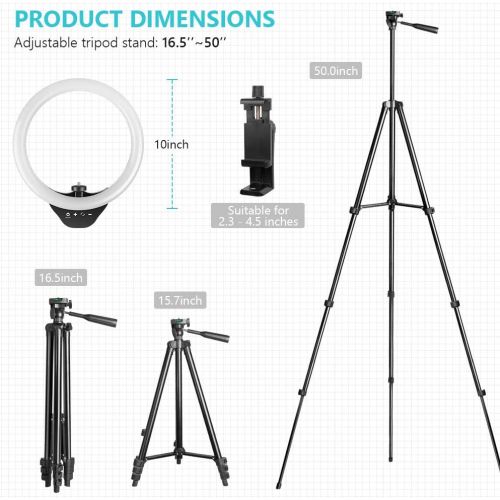  10 Ring Light with 50 Extendable Tripod Stand, Sensyne LED Circle Lights with Phone Holder for Live Stream/Makeup/YouTube Video/TikTok, Compatible with All Phones.