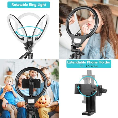  10 Ring Light with 50 Extendable Tripod Stand, Sensyne LED Circle Lights with Phone Holder for Live Stream/Makeup/YouTube Video/TikTok, Compatible with All Phones.