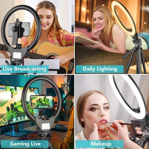  10 Ring Light with 50 Extendable Tripod Stand, Sensyne LED Circle Lights with Phone Holder for Live Stream/Makeup/YouTube Video/TikTok, Compatible with All Phones.