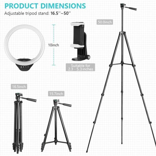  [아마존베스트]10 Ring Light with 50 Extendable Tripod Stand, Sensyne LED Circle Lights with Phone Holder for Live Stream/Makeup/YouTube Video/TikTok, Compatible with All Phones.