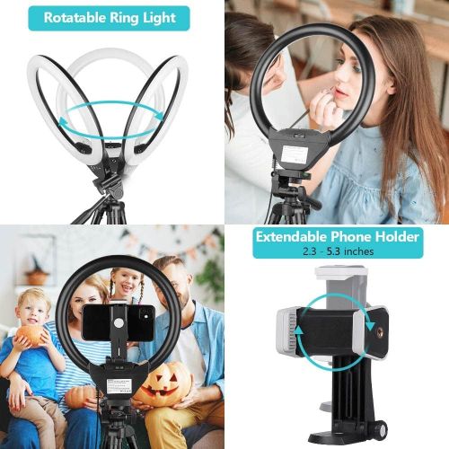  [아마존베스트]10 Ring Light with 50 Extendable Tripod Stand, Sensyne LED Circle Lights with Phone Holder for Live Stream/Makeup/YouTube Video/TikTok, Compatible with All Phones.