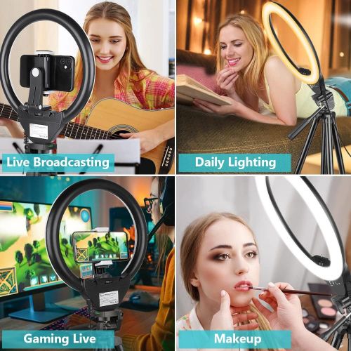  [아마존베스트]10 Ring Light with 50 Extendable Tripod Stand, Sensyne LED Circle Lights with Phone Holder for Live Stream/Makeup/YouTube Video/TikTok, Compatible with All Phones.