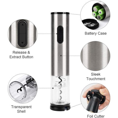  SENZER Electric Wine Opener Automatic Wine Bottle Opener Corkscrew Wine Opener with Foil Cutter Stainless Steel Resuable Wine Opener