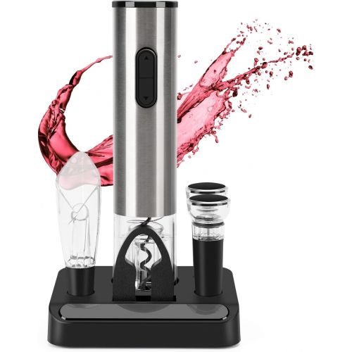  SENZER Electric Wine Opener Set Automatic Opener Set Reusable Corkscrew Gift Set with Base, Including Foil Cutter, 2 Vacuum Stoppers, 5-in-1 Aerator and Pourer Set for Kitchen Bar