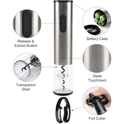  SENZER Electric Wine Opener Set Automatic Opener Set Reusable Corkscrew Gift Set with Base, Including Foil Cutter, 2 Vacuum Stoppers, 5-in-1 Aerator and Pourer Set for Kitchen Bar