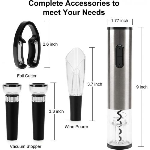  SENZER Electric Wine Opener Set Automatic Opener Set Reusable Corkscrew Gift Set with Base, Including Foil Cutter, 2 Vacuum Stoppers, 5-in-1 Aerator and Pourer Set for Kitchen Bar