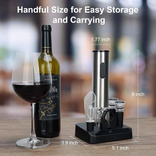  SENZER Electric Wine Opener Set Automatic Opener Set Reusable Corkscrew Gift Set with Base, Including Foil Cutter, 2 Vacuum Stoppers, 5-in-1 Aerator and Pourer Set for Kitchen Bar