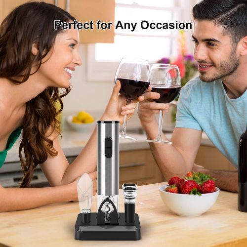  SENZER Electric Wine Opener Set Automatic Opener Set Reusable Corkscrew Gift Set with Base, Including Foil Cutter, 2 Vacuum Stoppers, 5-in-1 Aerator and Pourer Set for Kitchen Bar