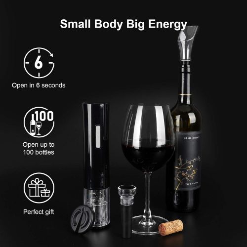  SENZER Electric Wine Opener Set Automatic Wine Bottle Opener LED Light Reusable Corkscrew Gift Set with Foil Cutter, Vacuum Stoppers, 4-in-1 Aerator and Pourer Set for Kitchen Bar