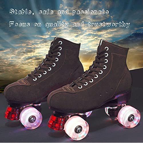  SEPAR Double-Row Roller Skates Adult Brown Roller Skates Leather Lining Adult Men and Women Wear-Resistant Roller Skates (43, Brown-2)