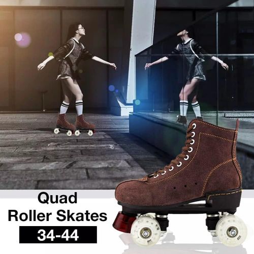  SEPAR Double-Row Roller Skates Adult Brown Roller Skates Leather Lining Adult Men and Women Wear-Resistant Roller Skates (43, Brown-2)