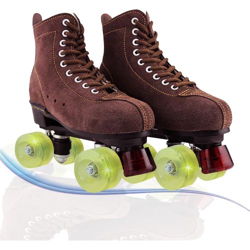  SEPAR Double-Row Roller Skates Adult Brown Roller Skates Leather Lining Adult Men and Women Wear-Resistant Roller Skates (43, Brown-2)