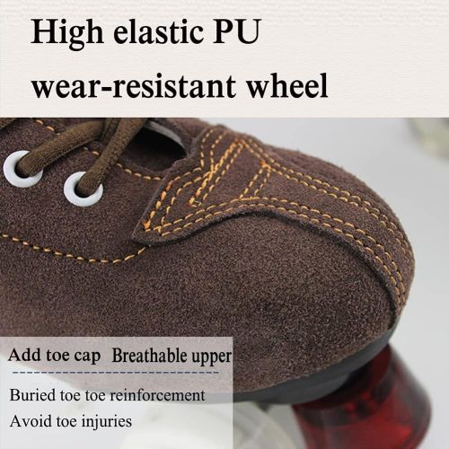  SEPAR Double-Row Roller Skates Adult Brown Roller Skates Leather Lining Adult Men and Women Wear-Resistant Roller Skates (43, Brown-2)