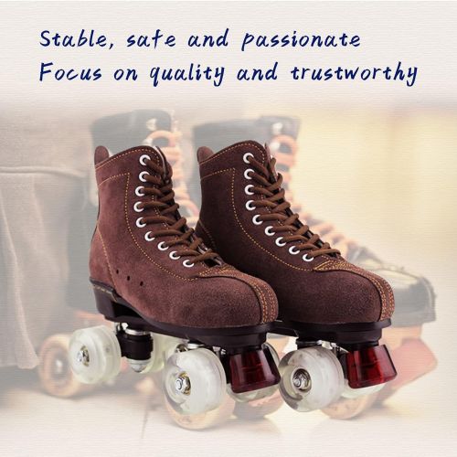  SEPAR Double-Row Roller Skates Adult Brown Roller Skates Leather Lining Adult Men and Women Wear-Resistant Roller Skates (43, Brown-2)