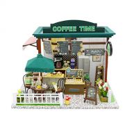 SEPTEMBER Time Coffee House 3D Wooden DIY Doll House Mini Furniture Kits with LED Lights for Christmas Halloween Birthday Creative Gifts
