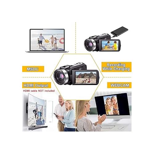  Video Camera Camcorder Full HD 1080P 30FPS 24.0 MP IR Night Vision Vlogging Camera Recorder 3.0 Inch IPS Screen 16X Zoom Camcorders Camera Remote Control with 2 Batteries