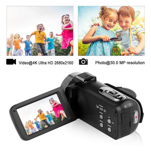  SEREE Camcorder 4K 30MP WiFi Control Digital Camera 3.0” Touch Screen Night Vision Video Camcorder Vlogging Camera with External Microphone