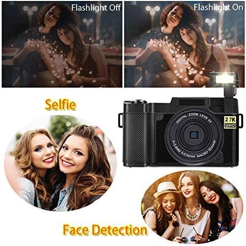  SEREE Digital Camera Vlogging Camera 2.7K 24MP Full HD Camera for YouTube 3.0 Inch 180 Degree Rotation Flip Screen with Retractable Flash Light