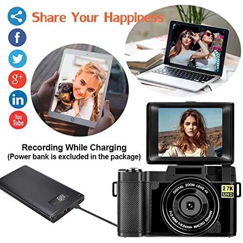  SEREE Digital Camera Vlogging Camera 2.7K 24MP Full HD Camera for YouTube 3.0 Inch 180 Degree Rotation Flip Screen with Retractable Flash Light