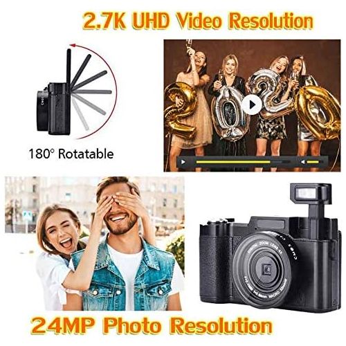  SEREE Digital Camera Vlogging Camera 2.7K 24MP Full HD Camera for YouTube 3.0 Inch 180 Degree Rotation Flip Screen with Retractable Flash Light