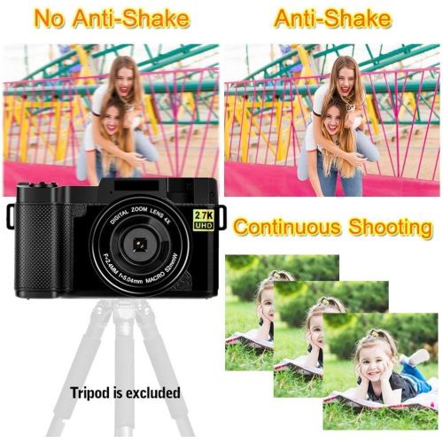  SEREE Digital Camera Vlogging Camera 2.7K 24MP Full HD Camera for YouTube 3.0 Inch 180 Degree Rotation Flip Screen with Retractable Flash Light