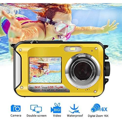  SEREE Underwater Camera Camcorder FULL HD 1080P for Snorkeling 24.0 MP Waterproof Point and Shoot Digital Camera Dual Screen Action Camera