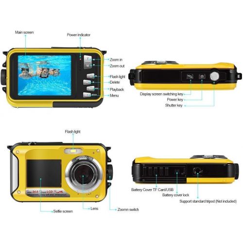  SEREE Underwater Camera Camcorder FULL HD 1080P for Snorkeling 24.0 MP Waterproof Point and Shoot Digital Camera Dual Screen Action Camera